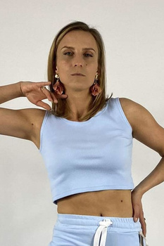 NIEBIESKI PRĄŻKOWY CROP TOP BEZ RĘKAWKÓW